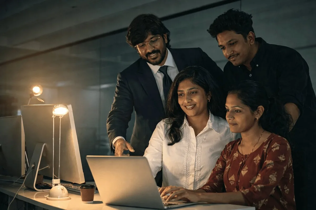 Sangeetha S Abishek working with the SODME digital marketing team in Chennai.